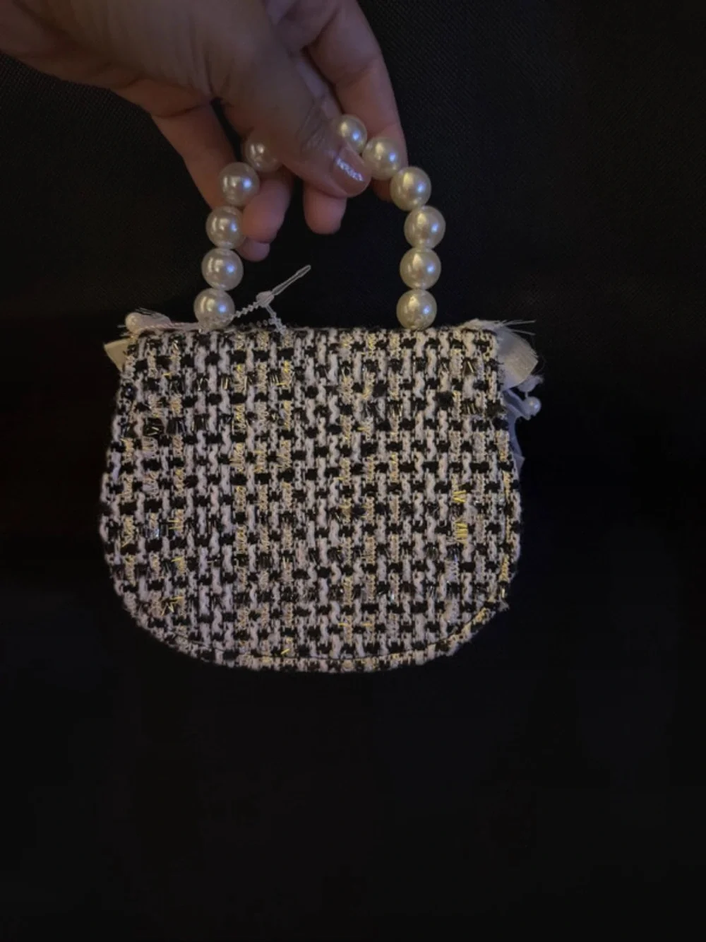 Pearl-Handle Black & White Bow Accent Women's Handbag